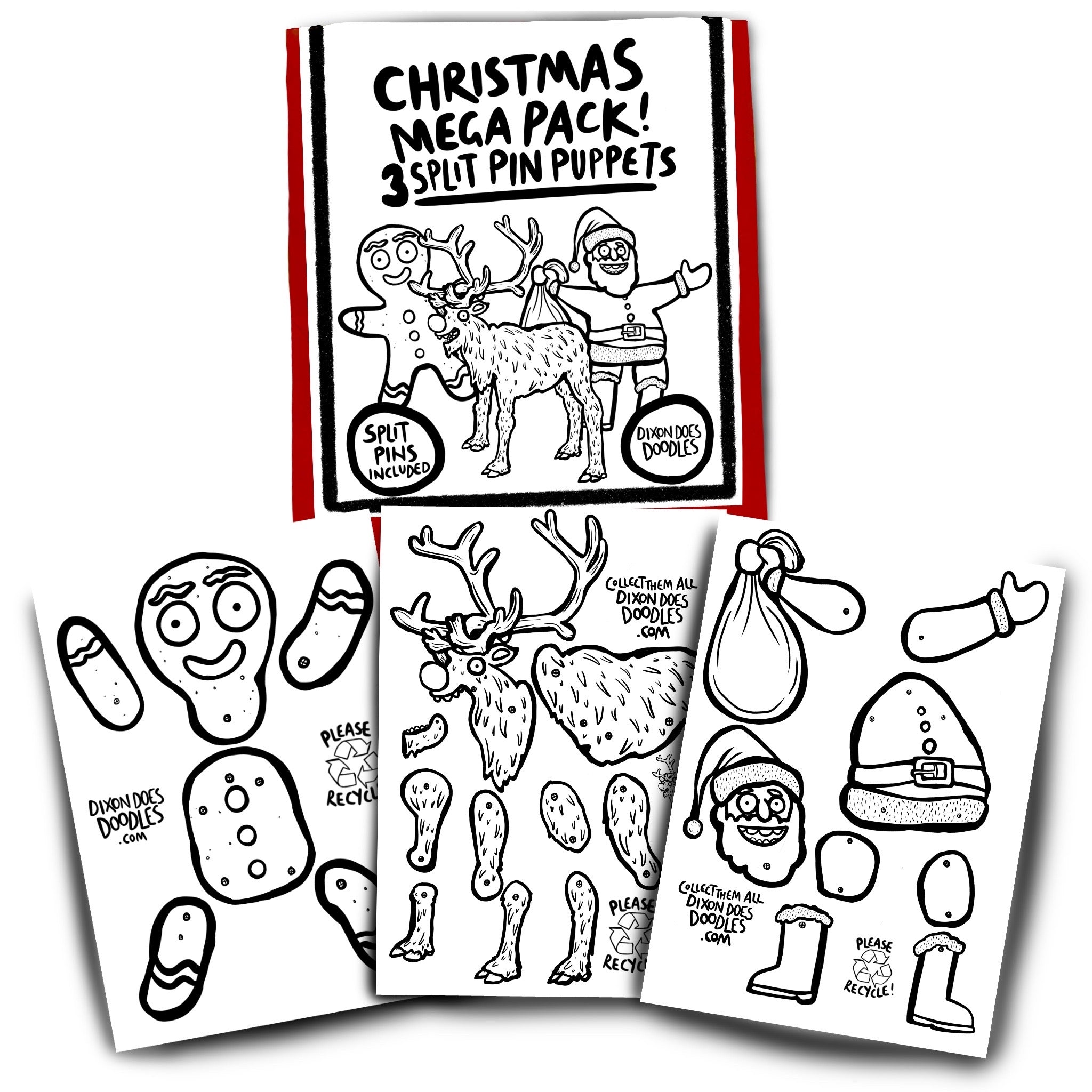 Christmas Split Pin Puppet 3 Pack Dixon Does Doodles