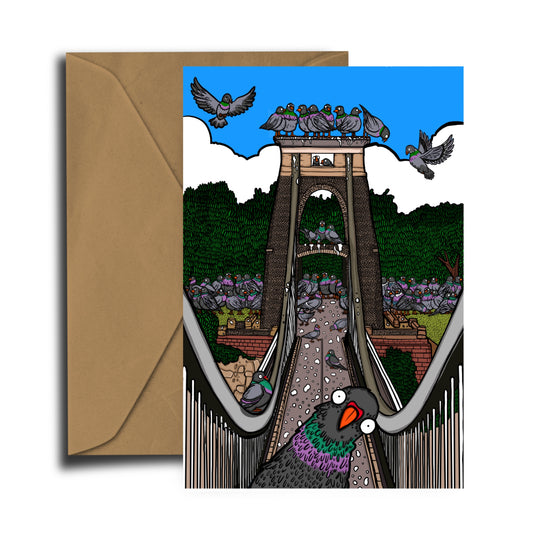 Pigeons vs Clifton Suspension Bridge - Greeting Card