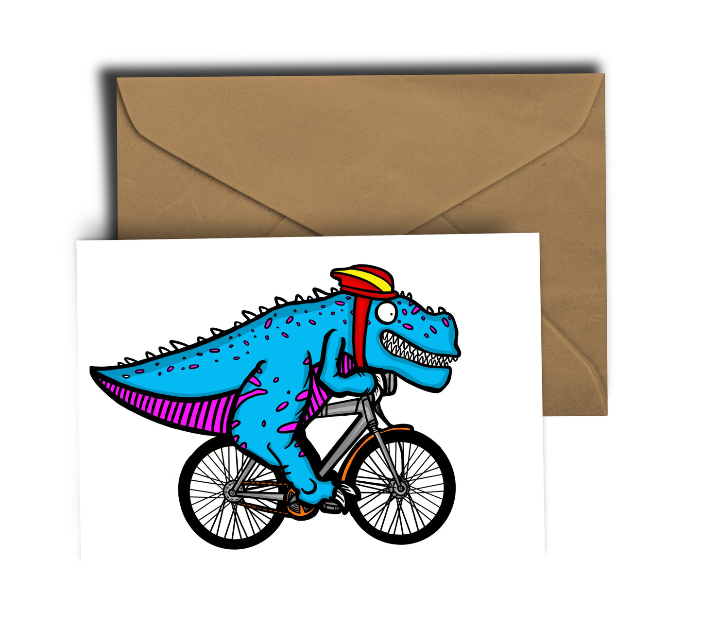 Tyrannosaurus Rex Riding A Bike! Greeting Card - Free UK Postage