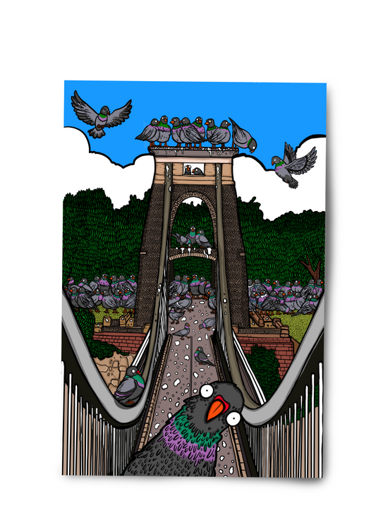 Pigeons Vs Clifton Suspension Bridge - Bristol - Print