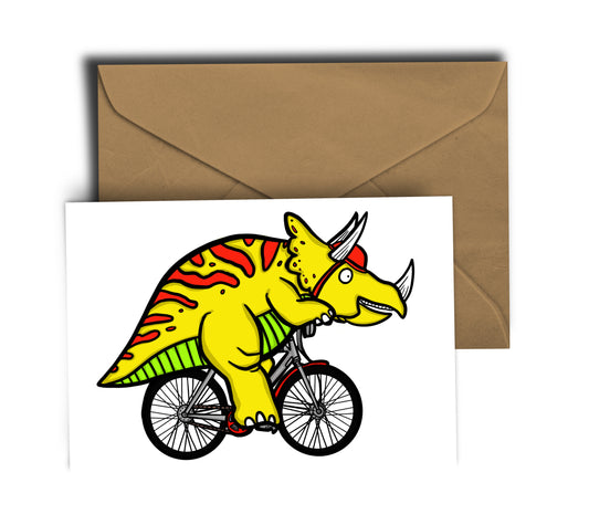 Triceratops Riding A Bike! Greeting Card