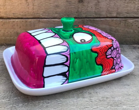 Zombie Head Butter Dish - HandPainted Butter Dish