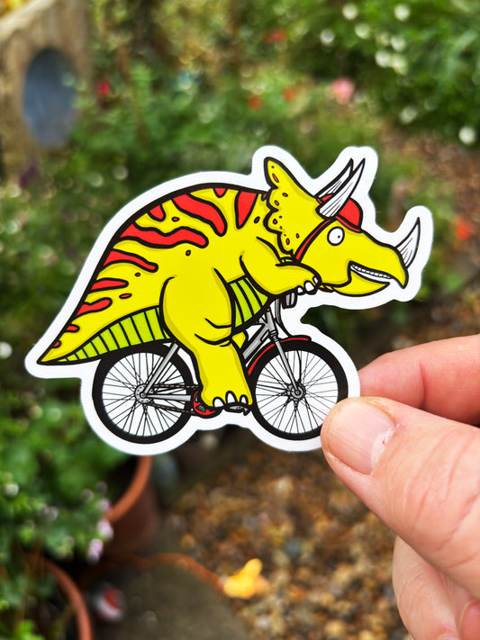 Triceratops On A Bike Vinyl Sticker