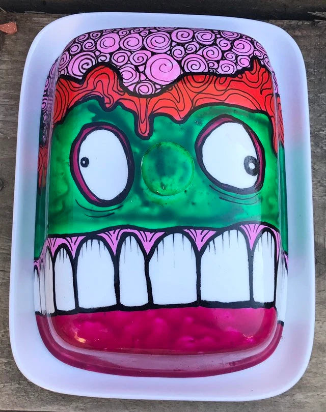 Zombie Head Butter Dish - HandPainted Butter Dish