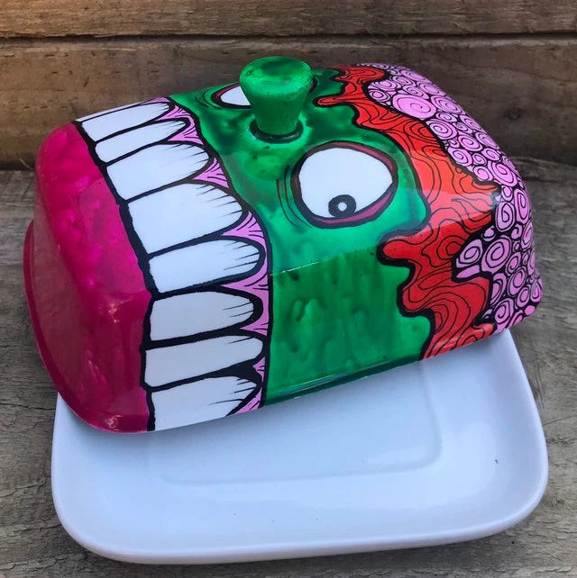 Zombie Head Butter Dish - HandPainted Butter Dish