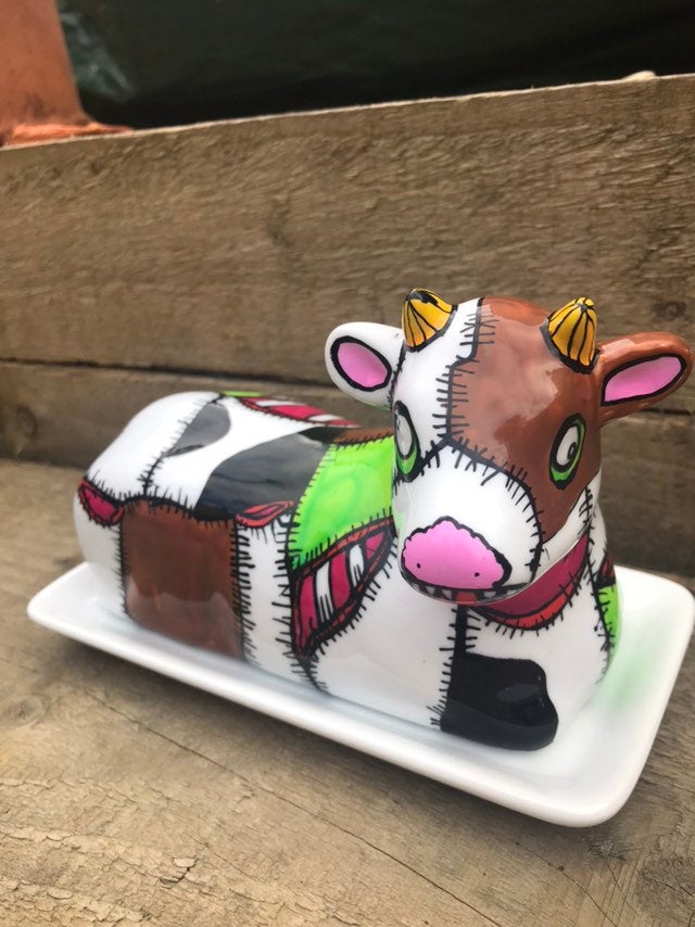 Frankencow Butter Dish - HandPainted Butter Dish