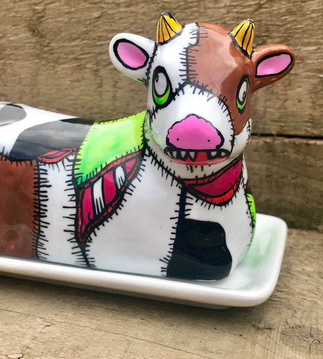 Frankencow Butter Dish - HandPainted Butter Dish