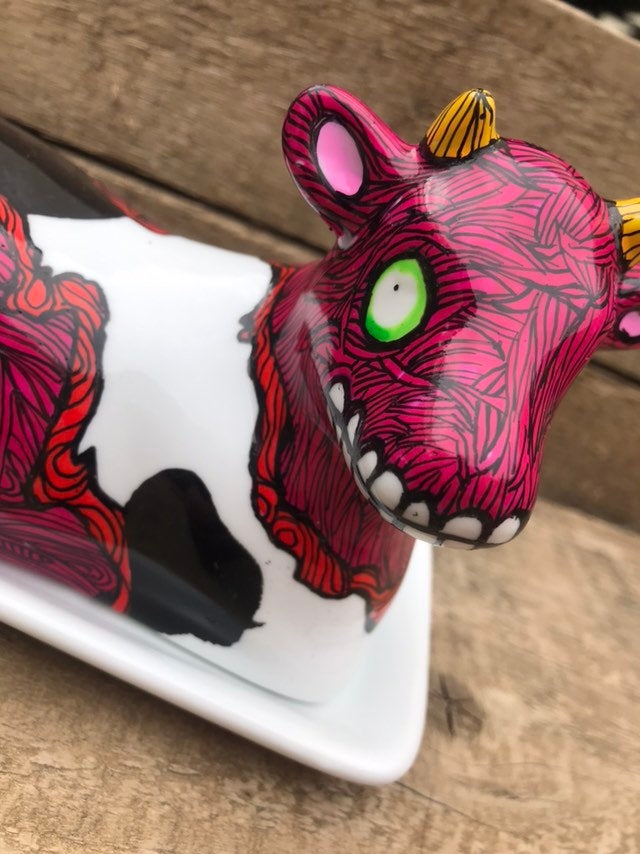 Flayed Friesian Butter dish - Handpainted Butter Dish