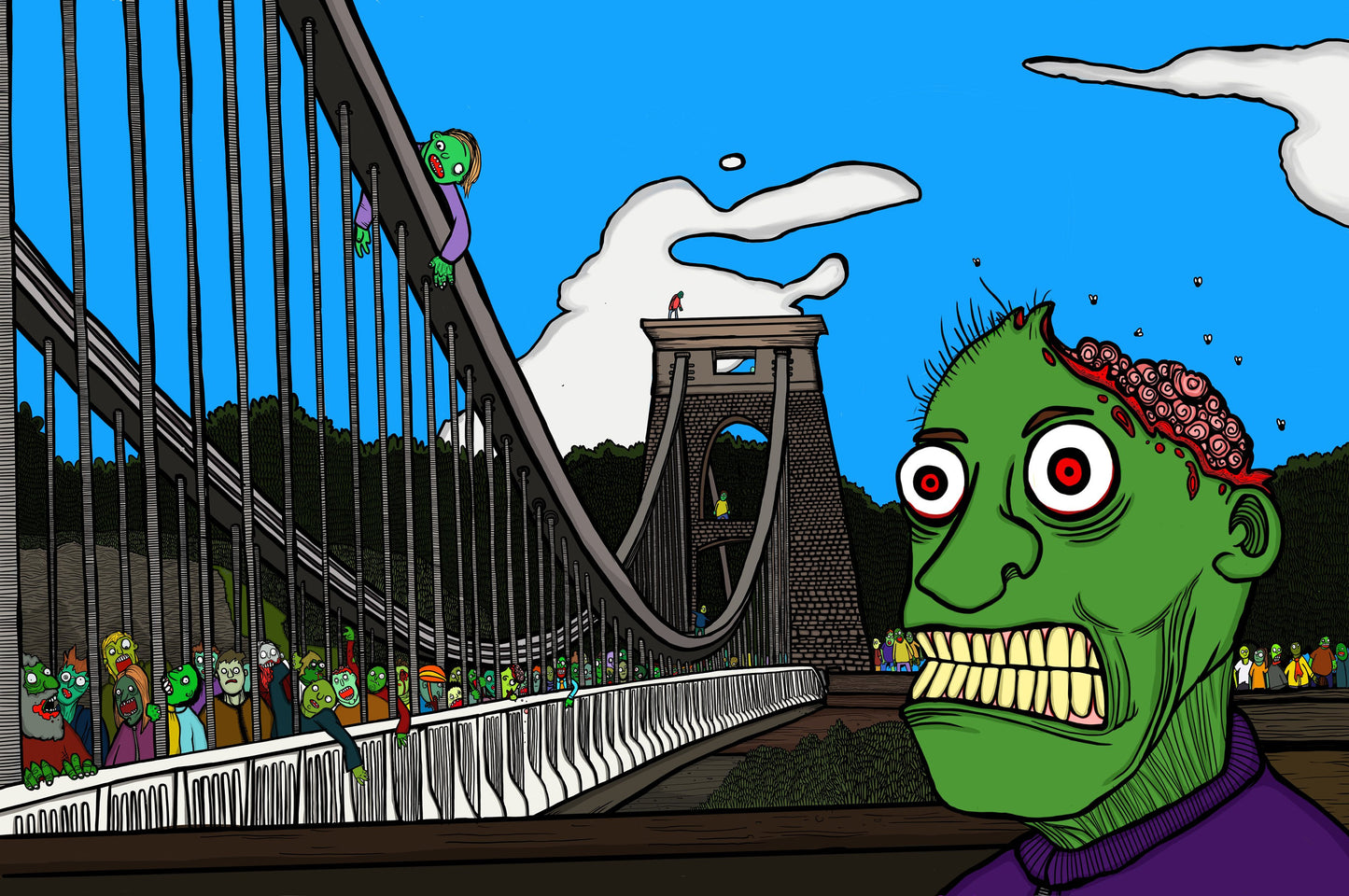 Zombies vs Clifton Suspension Bridge Print