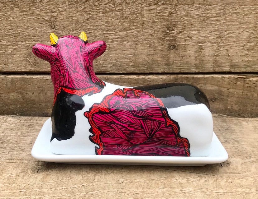 Flayed Friesian Butter dish - Handpainted Butter Dish