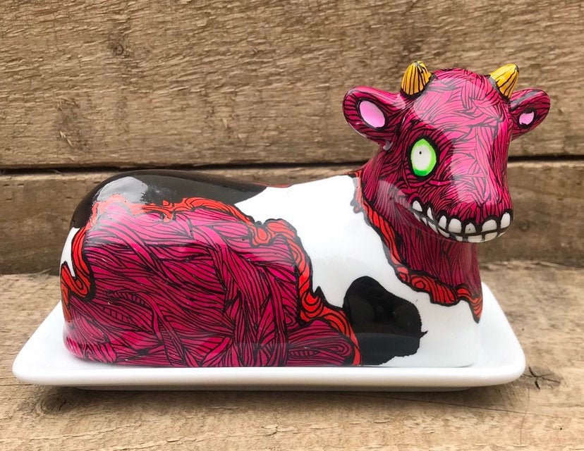 Flayed Friesian Butter dish - Handpainted Butter Dish