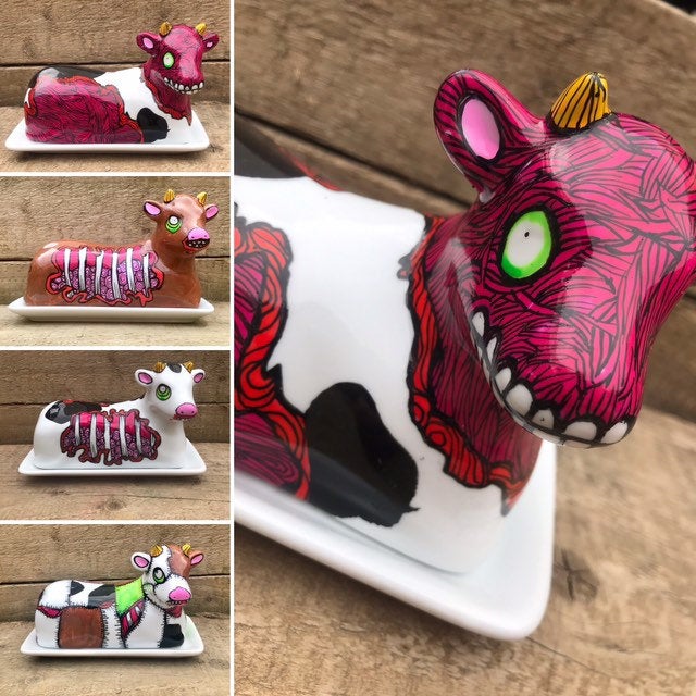 Flayed Friesian Butter dish - Handpainted Butter Dish