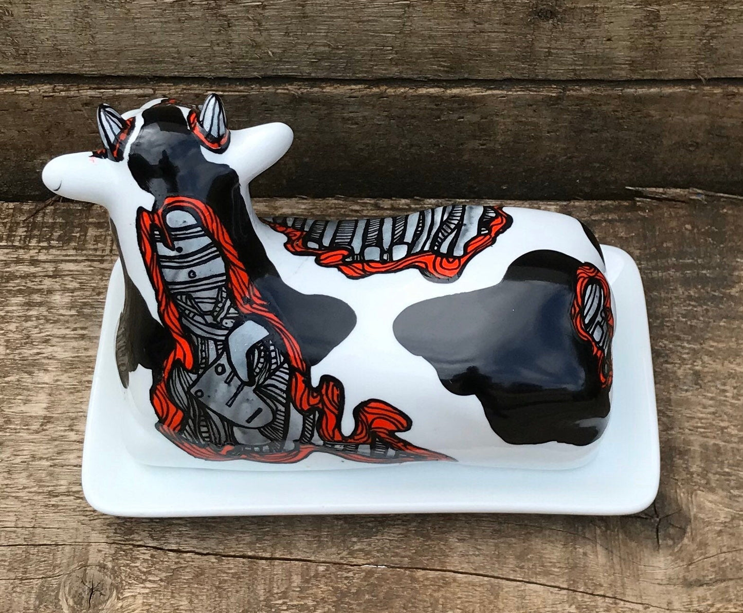 Cowborg - Butter Dish - Terminator - Handpainted Butter Dish