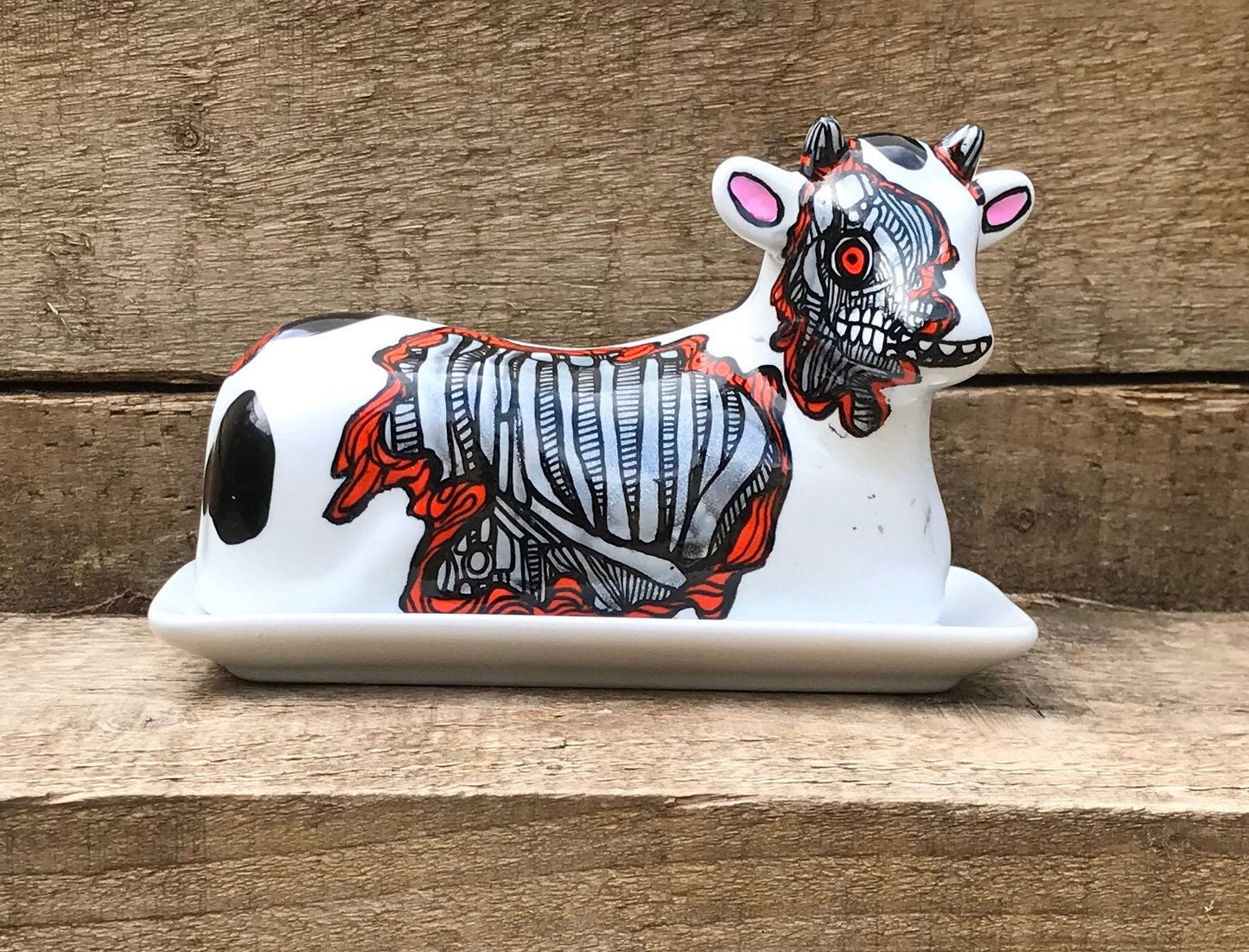 Cowborg - Butter Dish - Terminator - Handpainted Butter Dish