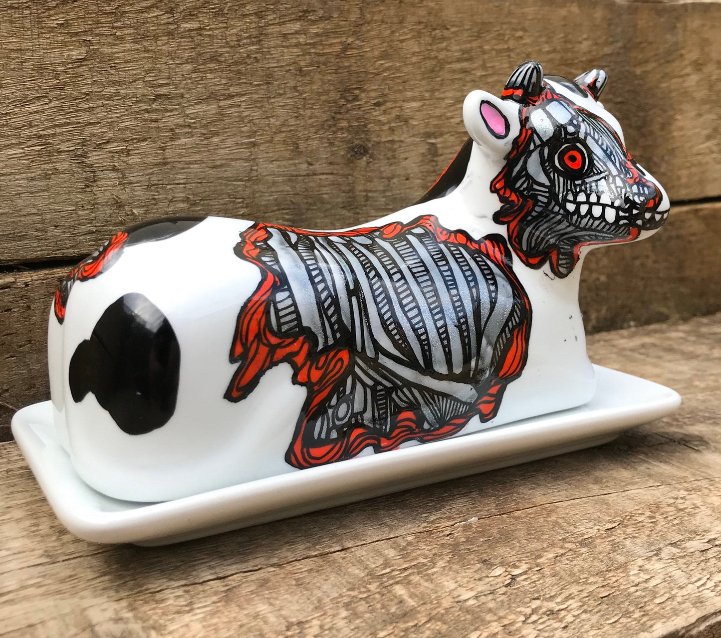 Cowborg - Butter Dish - Terminator - Handpainted Butter Dish